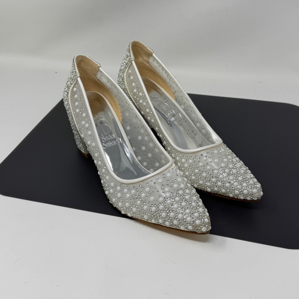 BRIDAL SMILEE WEDDING DRESS TULLE SHOES 5465 PEARL EMBROIDERED STONE S-37